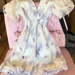 Floral White and Purple Dress